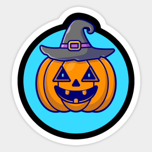 Cute Witch Pumpkin Halloween Cartoon Vector Icon Illustration Sticker